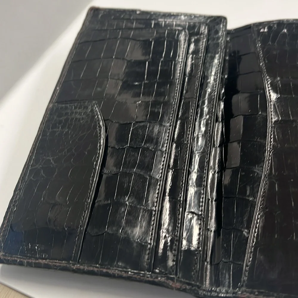 Acare Black Crocodile Patent Long Bifold Checkbook Cover Wallet - Argentina